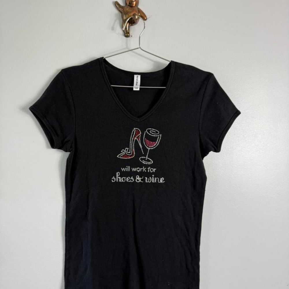 Black Rhinestone Graphic Tshirt Wine Funny‎ Cheesy Classic